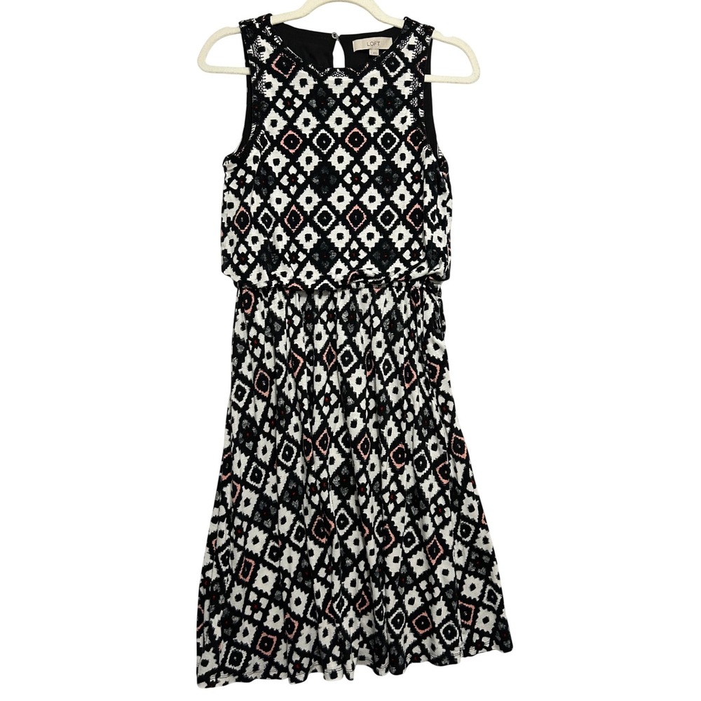 Ann Taylor Loft Sleeveless Patterned Dress Side Tie Single Button Back Women's S